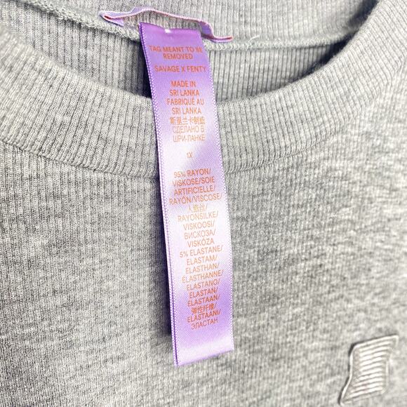 Savage X Fenty Gray Crew Neck Short Sleeve Ribbed Tshirt Size 1X - Picture 7 of 7